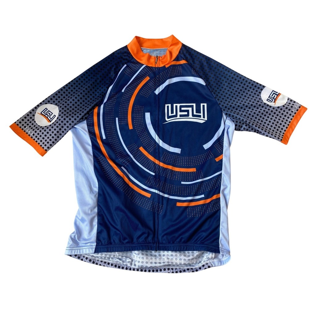 Primal USLI Graphic Print Full Zip Cycling Jersey Men XL Blue Orange Blokecore